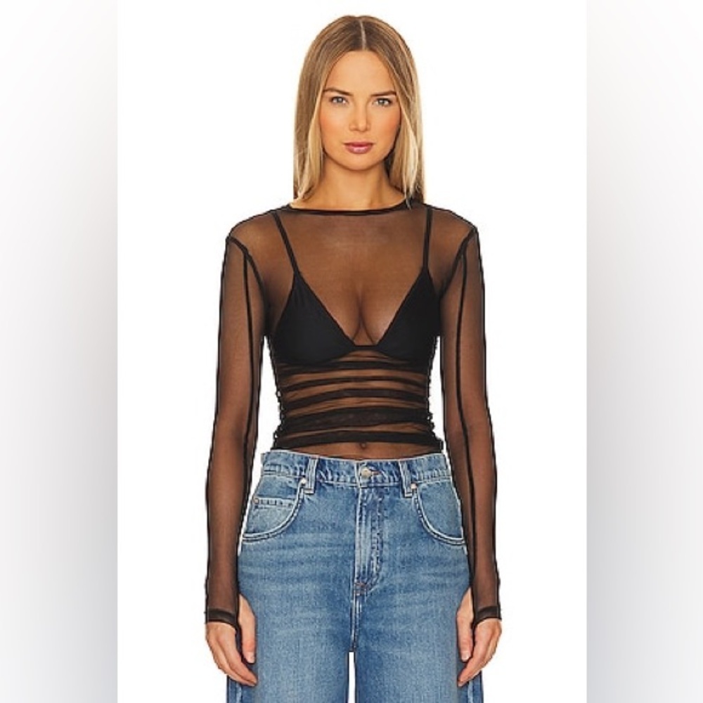 NWT Intimately Free People Sheer Black Mesh Long Sleeve Top